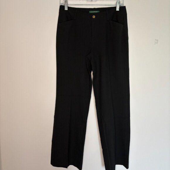 LAUREN RALPH LAUREN Petite 4P Black Trouser Stretch Workwear Career Wide Leg - Picture 6 of 6